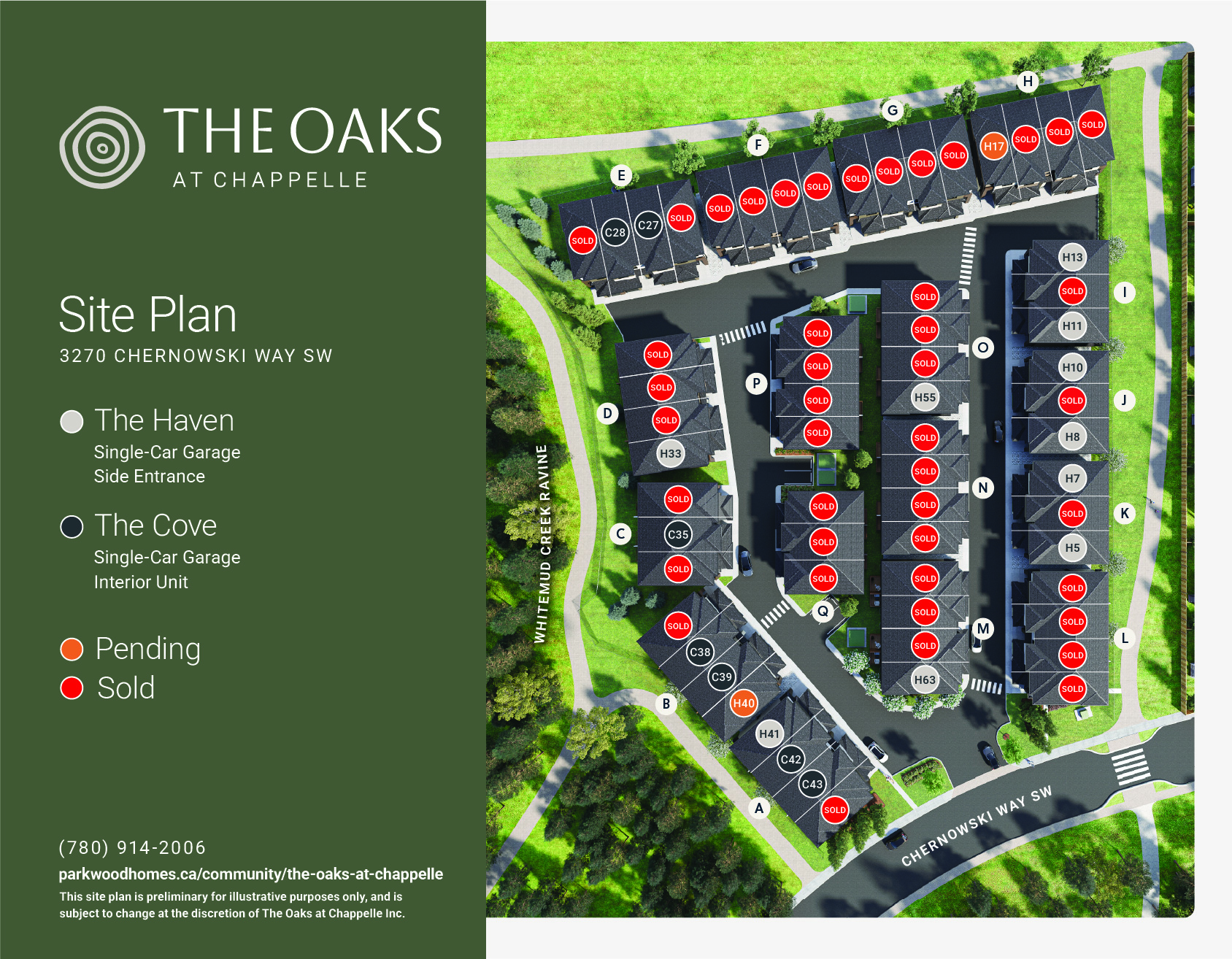 Overall site plan of The Oaks at Chappelle multi-family housing development, indicating availability of units as of August 18, 2026.