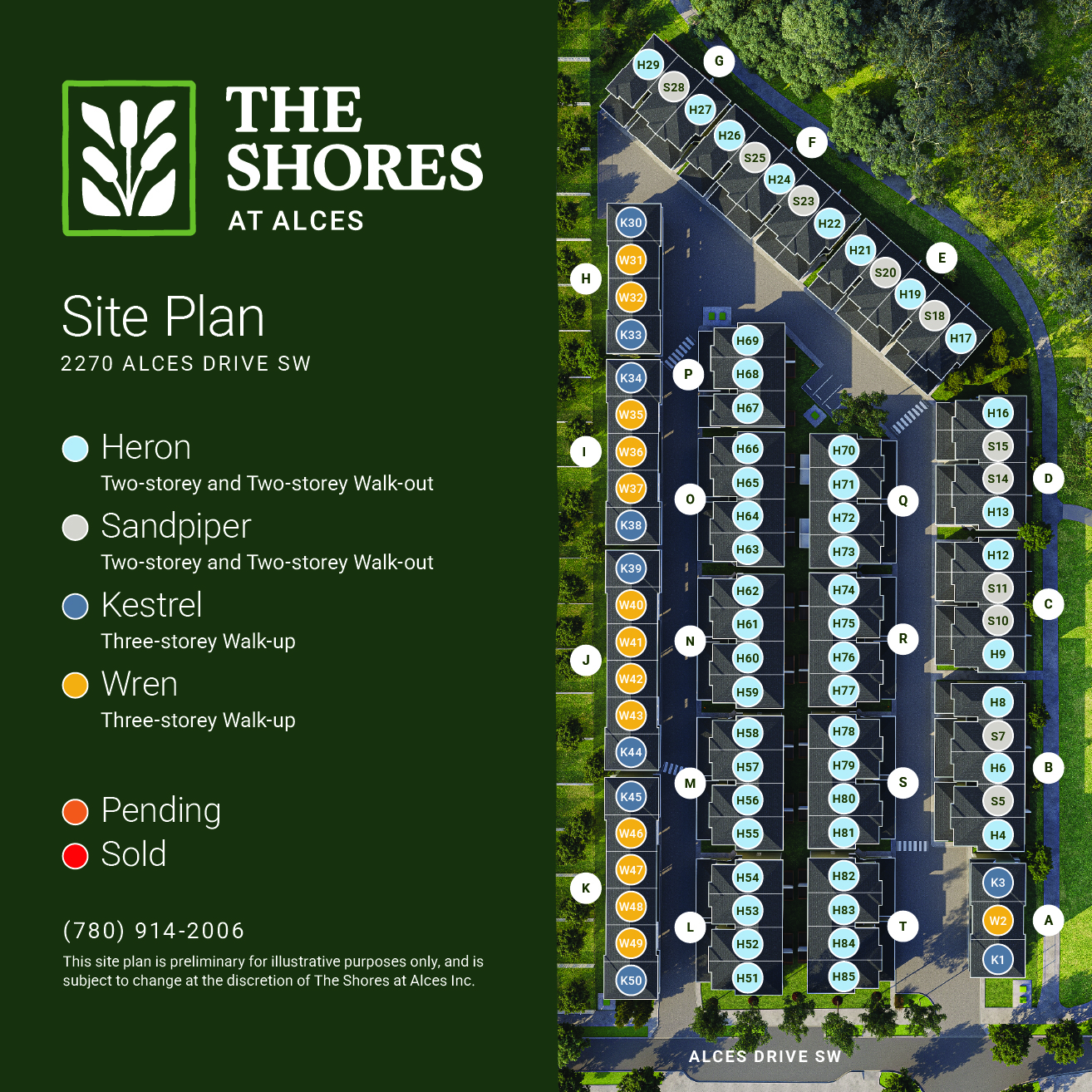 Overall site plan of The Shores at Alces multi-family housing development, indicating availability of units as of July 17, 2026.